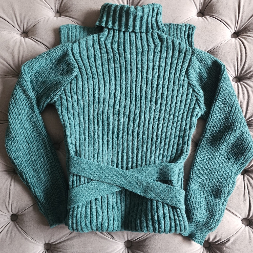 Shein Turtleneck Ribbed Knit Maxi Sweater Dress Green Sz S - Picture 3 of 7